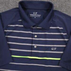 Vineyard Vines Polo Shirt Mens Small Navy Striped Performance Golf Raglan Sleeve